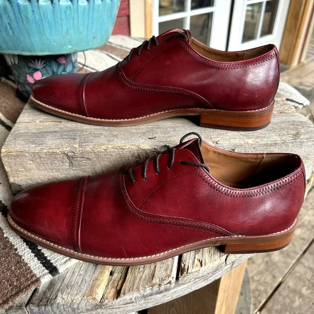 Steve Madden Red Leather Derby Dress Shoes Mens SZ 13‎ Modern Statement Office